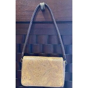 Relic Paisley Brown Leather Embossed Purse With Braided Strap & Magnetic Closure